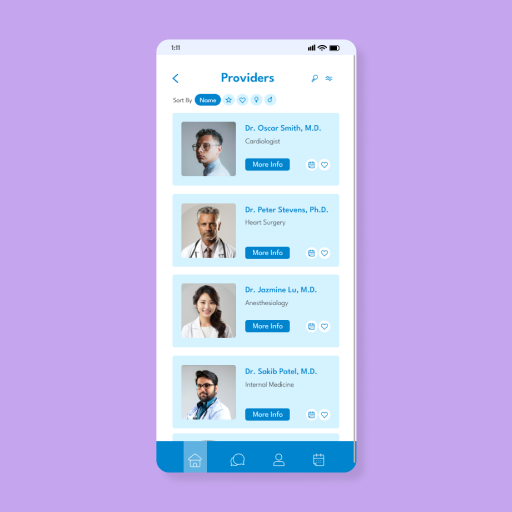 High fidelity wireframe of a mobile home screen